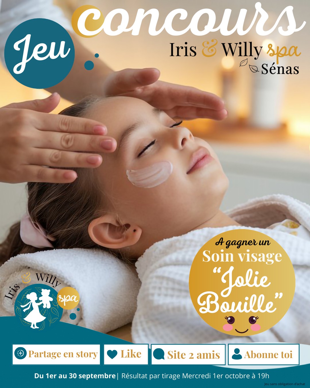 🎉𝗝𝗲𝘂 𝗰𝗼𝗻𝗰𝗼𝘂𝗿𝘀 𝗱𝗲 𝗹𝗮 𝗥𝗲𝗻𝘁𝗿𝗲́𝗲 !
Tentez de remporter un soin visage "Jolie Bouille" de 20 minutes pour les petites frimousses à partir de 3 ans, pour un moment de douceur et de détente 💆🏼‍♀️ Rendez vous sur Facebook et Instagram 🪄 image